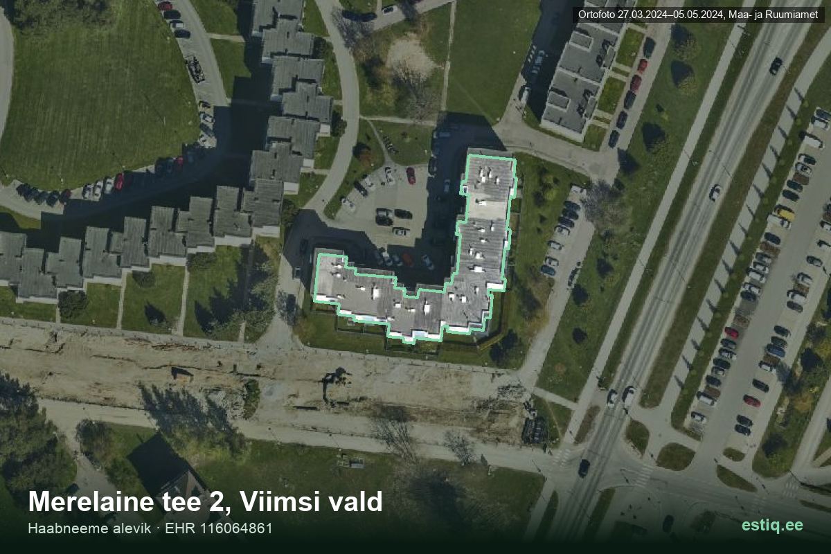 Merelaine tee 2, Viimsi – aerial photo of the building, outline from the Building Register (EHR)