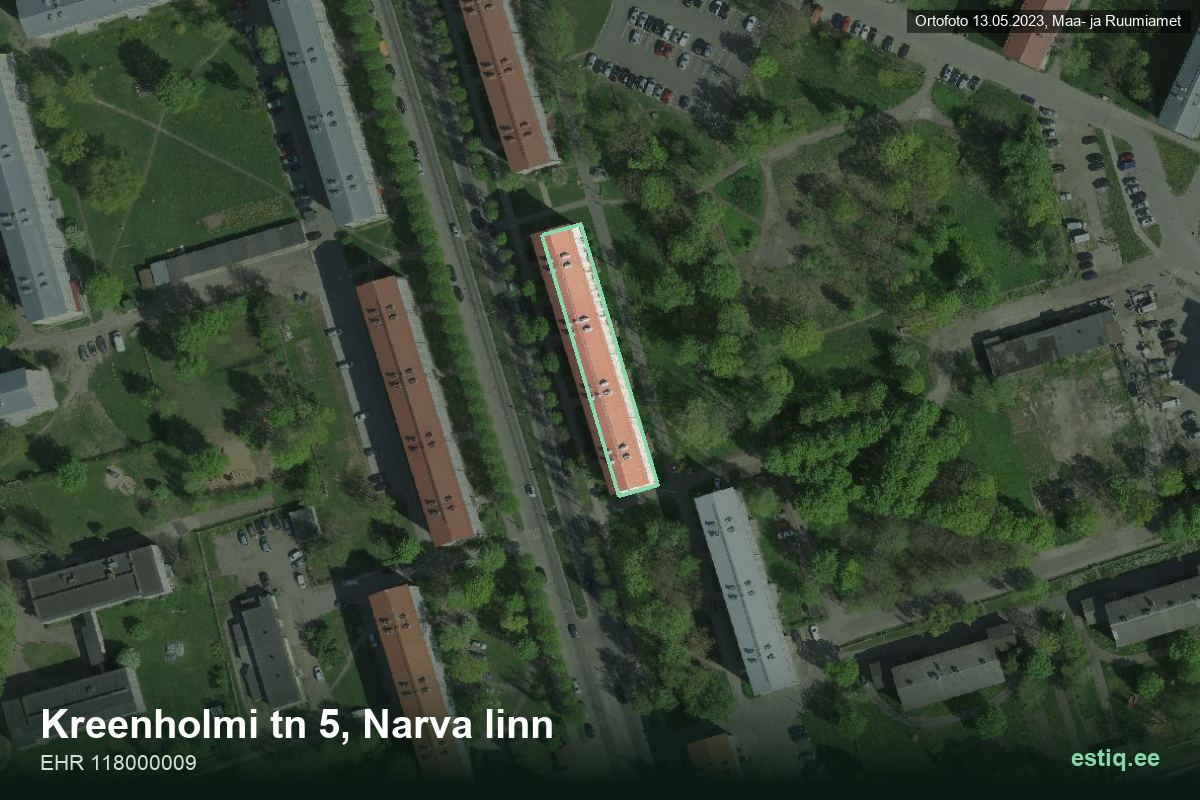 Kreenholmi mnt 5, Narva – hoone aerofoto, kontuur ehitisregistri (EHR) andmetest