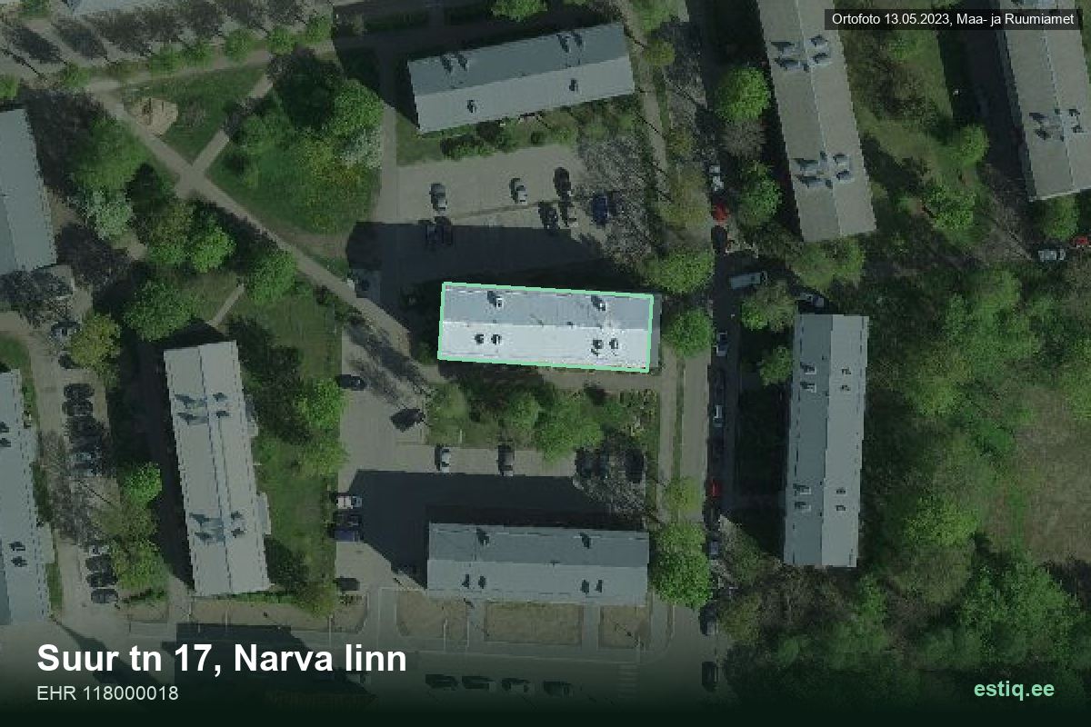 Suur tänav 17, Narva – hoone aerofoto, kontuur ehitisregistri (EHR) andmetest
