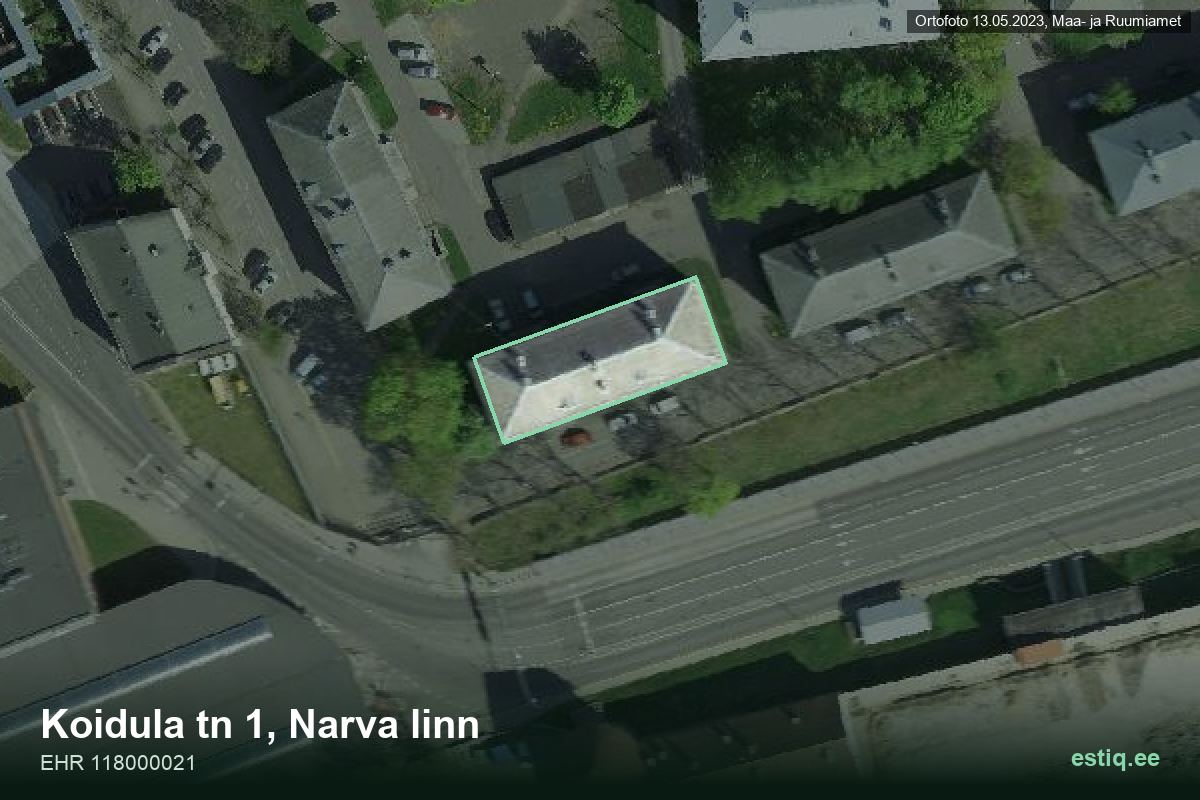 Koidula tänav 1, Narva – aerial photo of the building, outline from the Building Register (EHR)