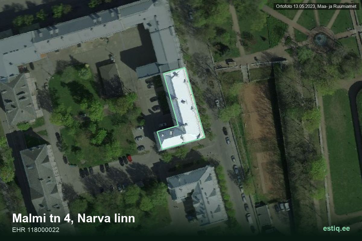 Malmi tänav 4, Narva – hoone aerofoto, kontuur ehitisregistri (EHR) andmetest