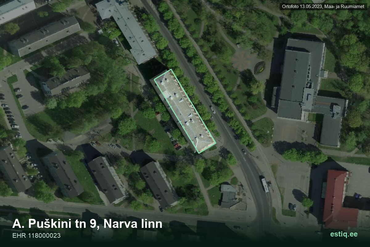 A. Puškini tänav 9, Narva – hoone aerofoto, kontuur ehitisregistri (EHR) andmetest