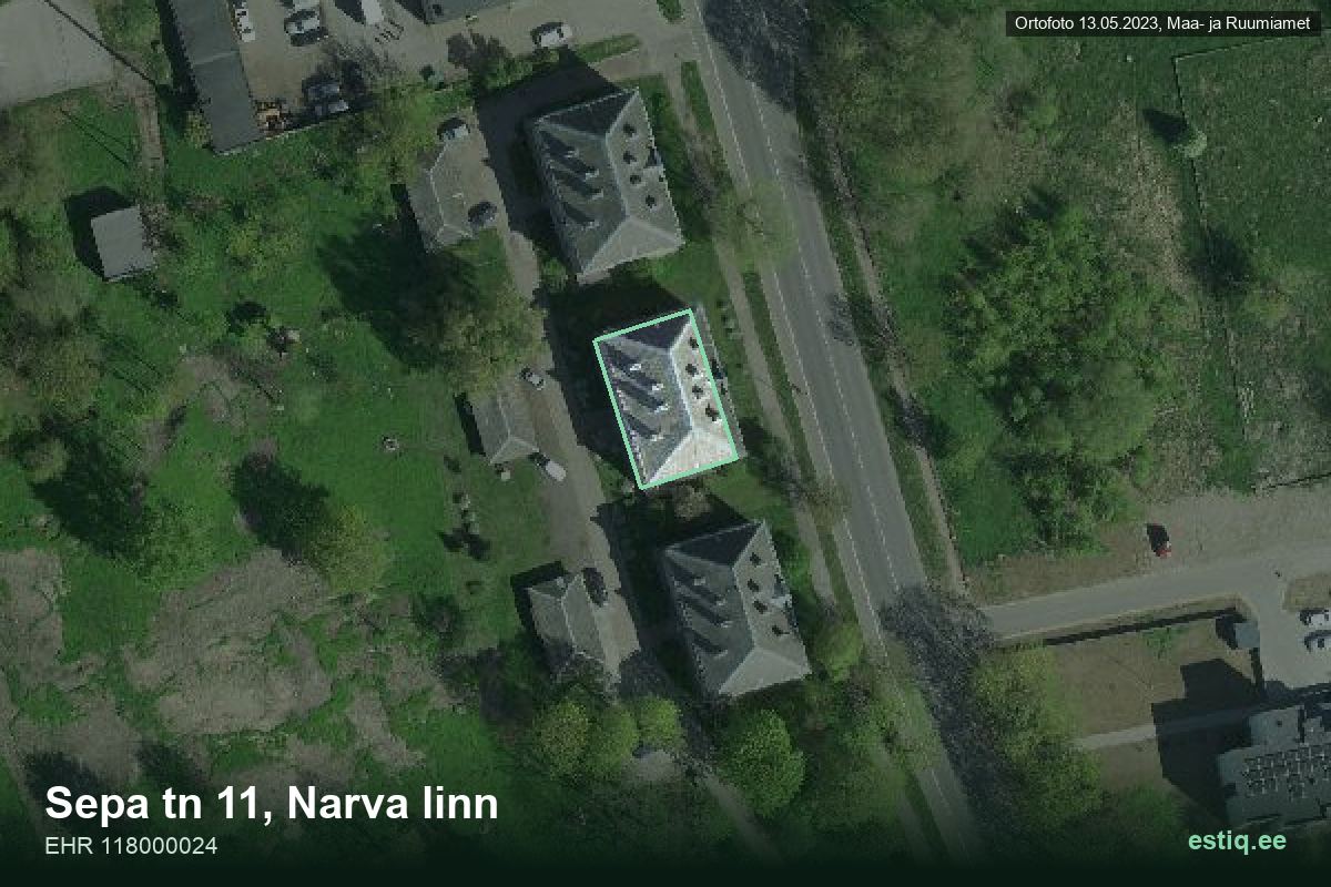 Sepa tänav 11, Narva – hoone aerofoto, kontuur ehitisregistri (EHR) andmetest