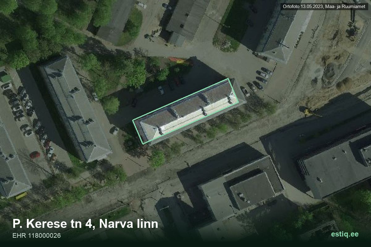 Paul Kerese tänav 4, Narva – hoone aerofoto, kontuur ehitisregistri (EHR) andmetest