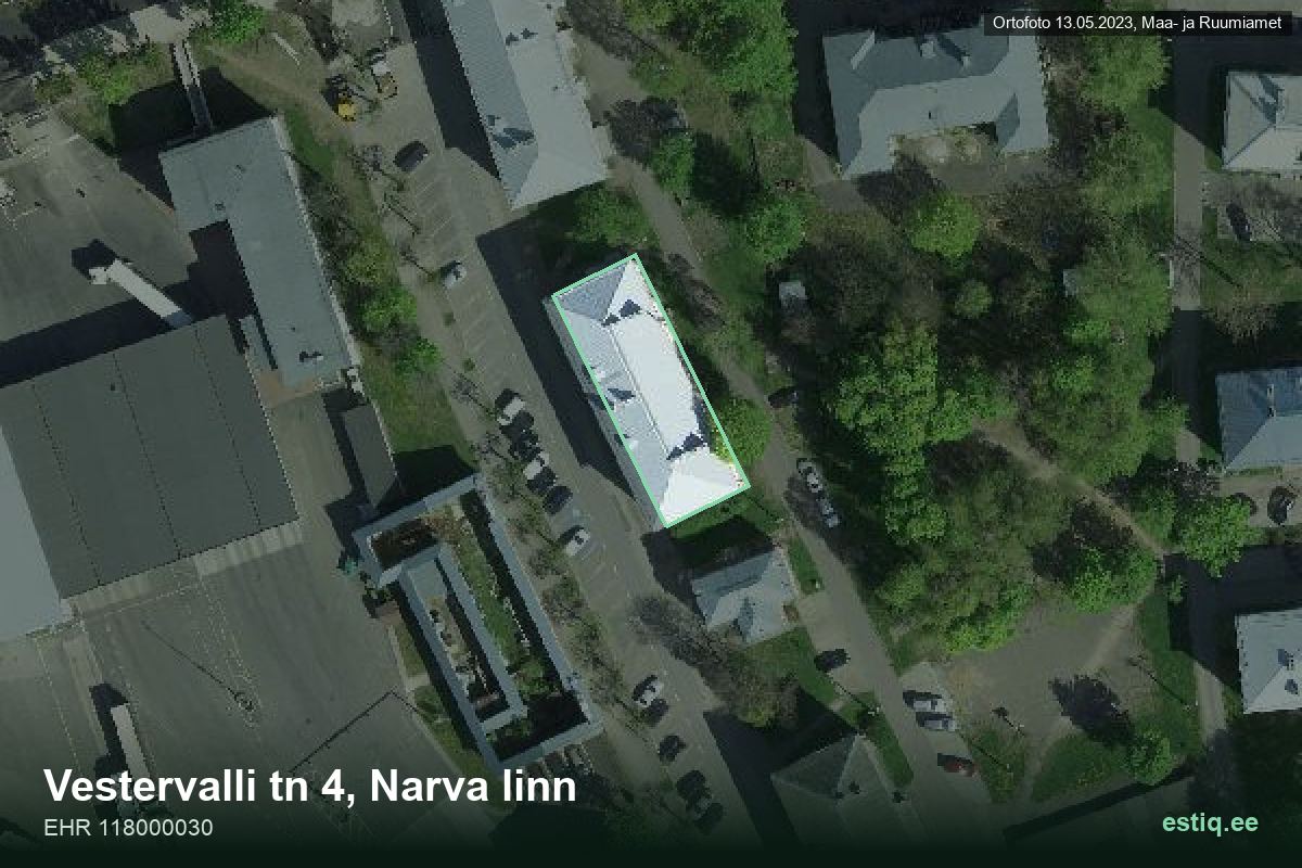 Vestervalli tänav 4, Narva – hoone aerofoto, kontuur ehitisregistri (EHR) andmetest
