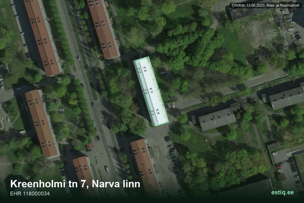Kreenholmi tänav 7, Narva – aerial photo of the building, outline from the Building Register (EHR)