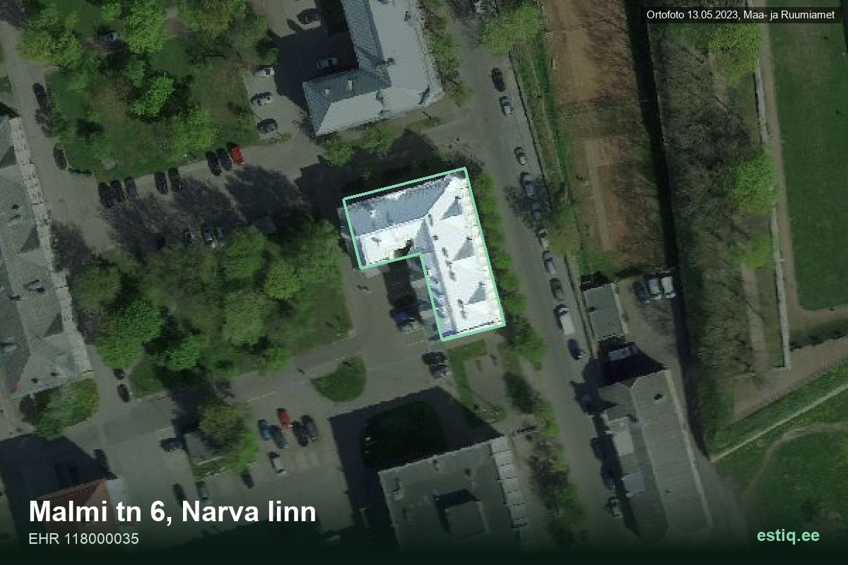Malmi tänav 6, Narva – hoone aerofoto, kontuur ehitisregistri (EHR) andmetest
