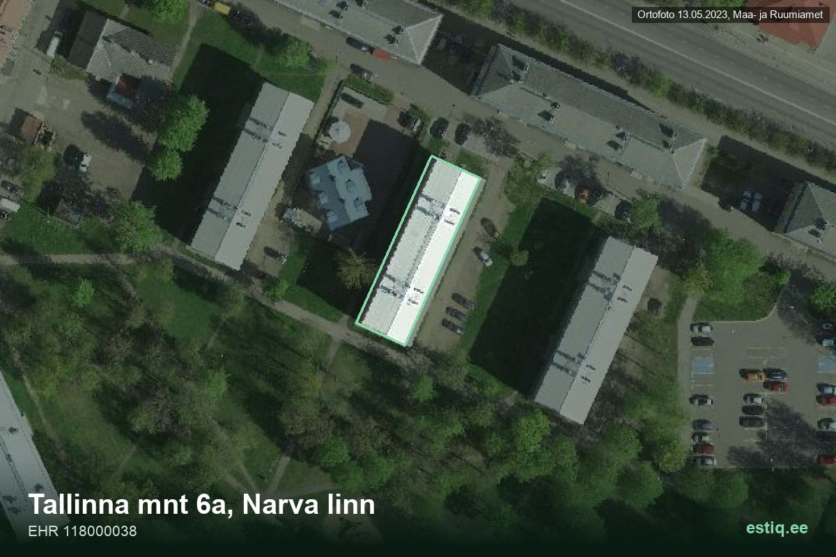 Tallinna mnt 6a, Narva – аэрофото дома, контур по данным регистра строений (EHR)