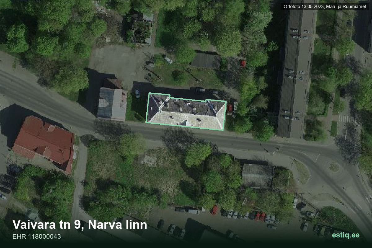 Vaivara tänav 9, Narva – aerial photo of the building, outline from the Building Register (EHR)