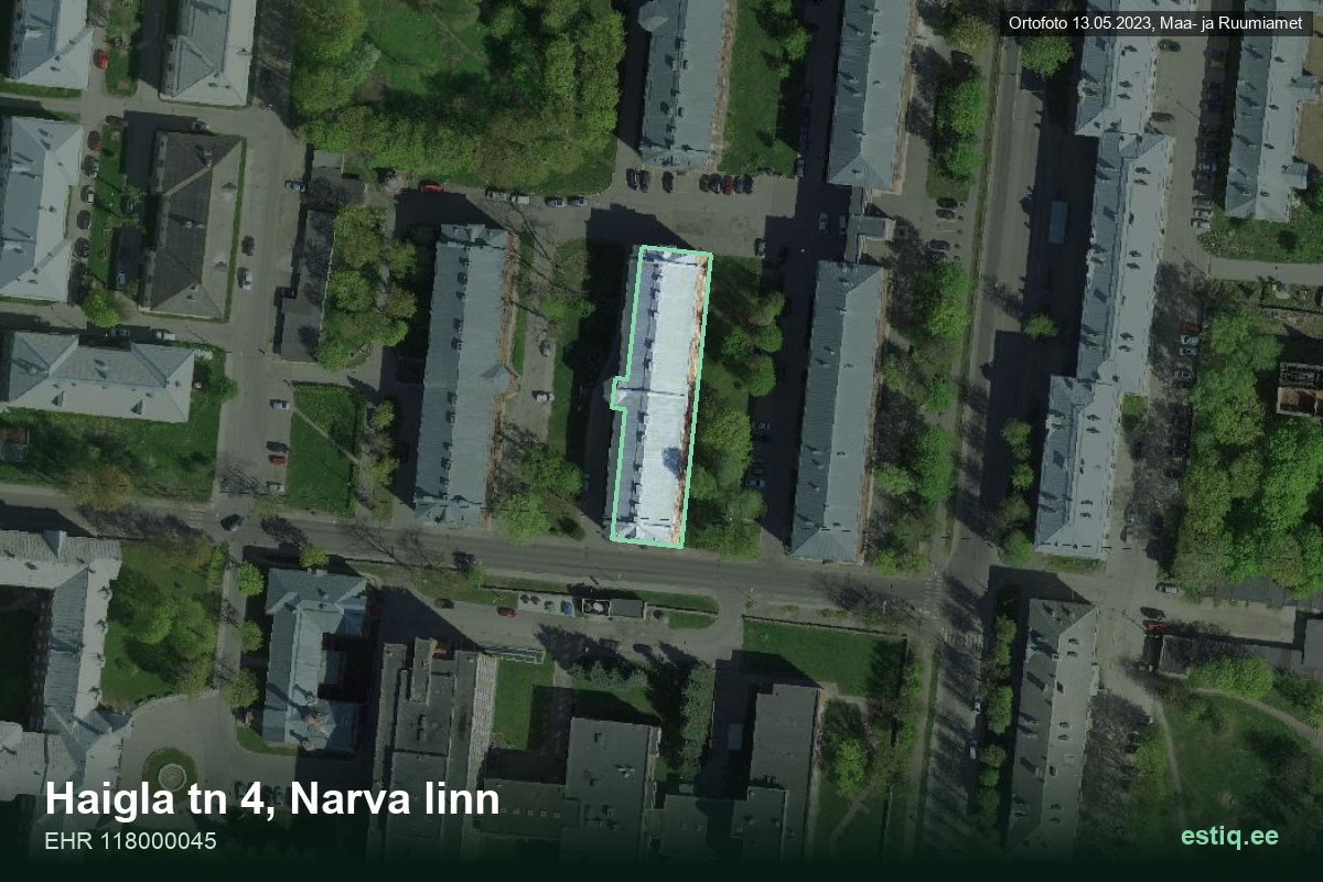 Haigla tänav 4, Narva – aerial photo of the building, outline from the Building Register (EHR)