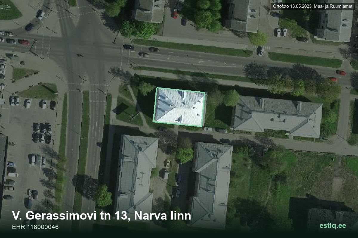 V. Gerassimovi tänav 13, Narva – ilmakuva rakennuksesta, ääriviiva rakennusrekisteristä (EHR)