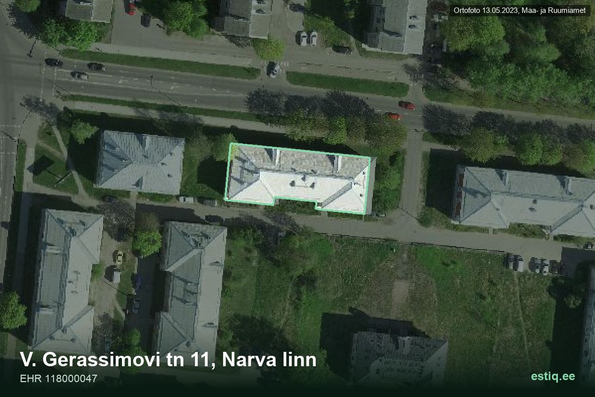 V. Gerassimovi tänav 11, Narva – hoone aerofoto, kontuur ehitisregistri (EHR) andmetest