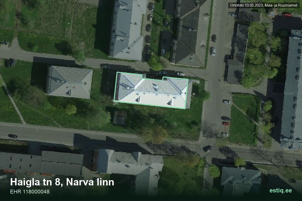 Haigla tänav 8, Narva – ilmakuva rakennuksesta, ääriviiva rakennusrekisteristä (EHR)