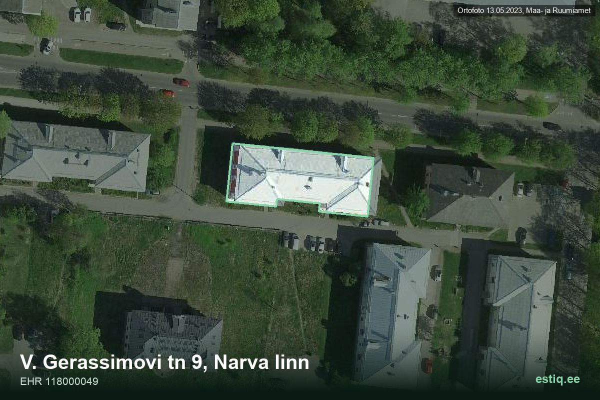 V. Gerassimovi tänav 9, Narva – aerial photo of the building, outline from the Building Register (EHR)