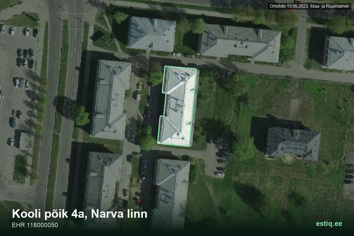 Kooli põik 4a, Narva – ilmakuva rakennuksesta, ääriviiva rakennusrekisteristä (EHR)