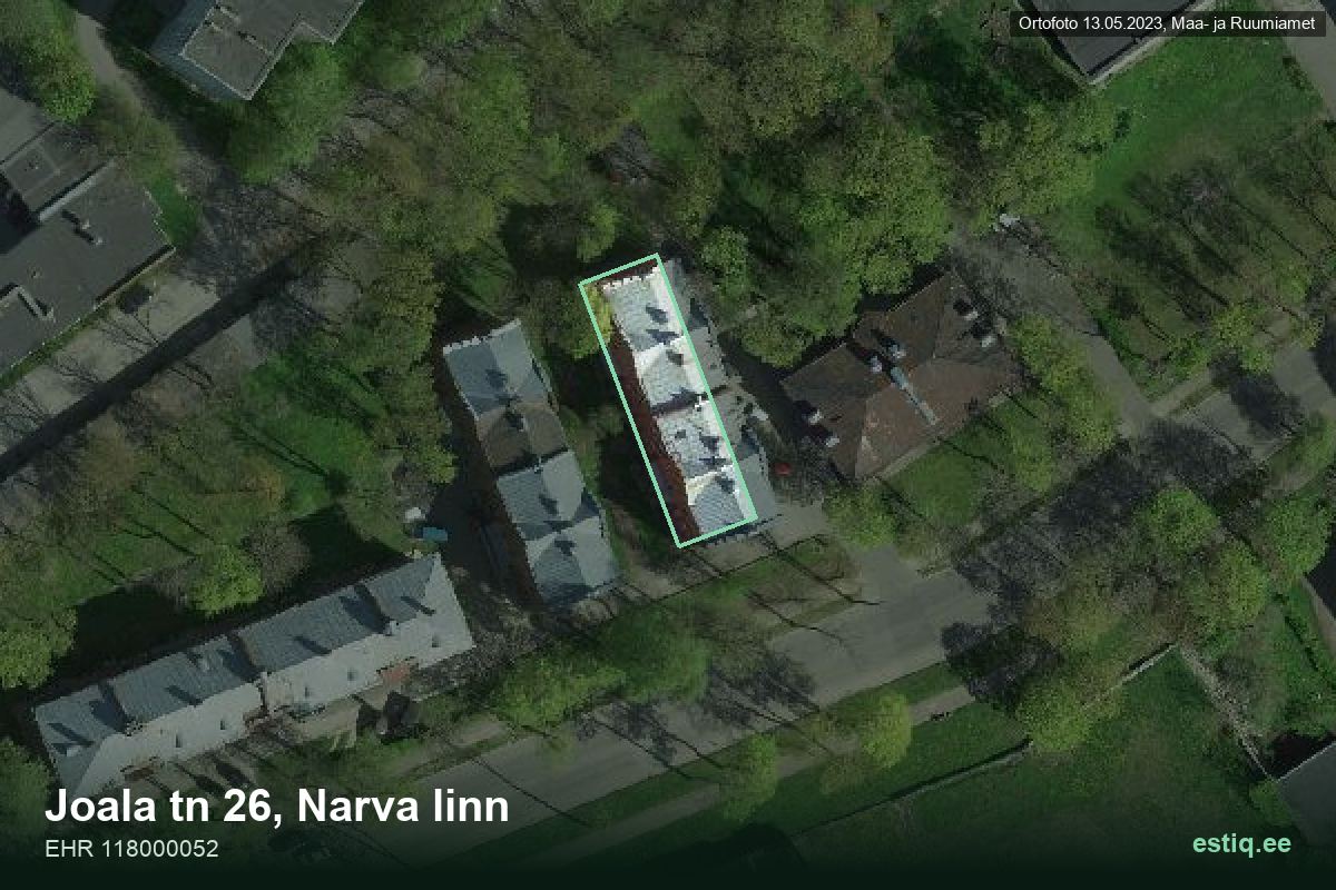 Joala tänav 26, Narva – hoone aerofoto, kontuur ehitisregistri (EHR) andmetest