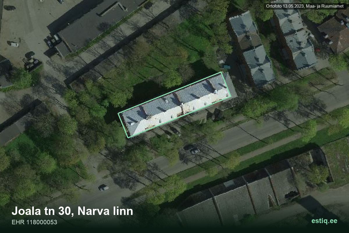 Joala tänav 30, Narva – hoone aerofoto, kontuur ehitisregistri (EHR) andmetest