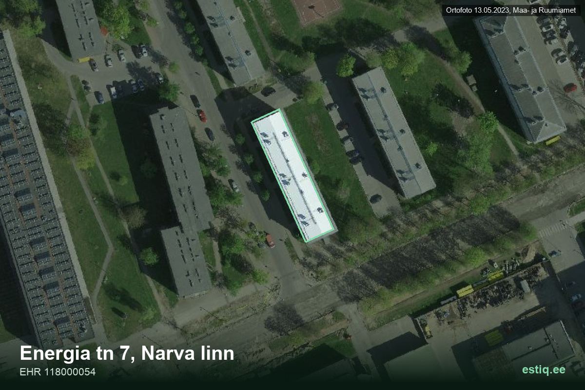 Energia tänav 7, Narva – hoone aerofoto, kontuur ehitisregistri (EHR) andmetest