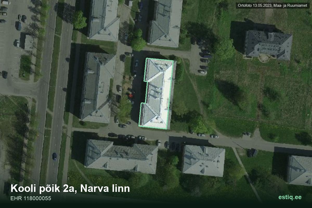 Kooli põik 2a, Narva – hoone aerofoto, kontuur ehitisregistri (EHR) andmetest