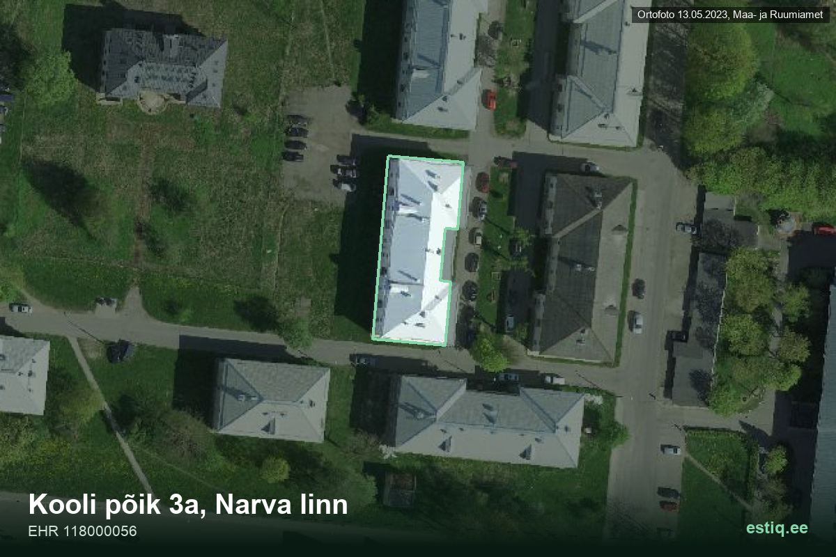 Kooli põik 3a, Narva – аэрофото дома, контур по данным регистра строений (EHR)