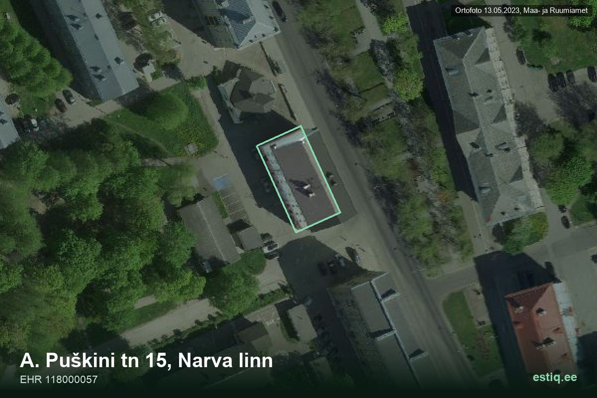 A. Puškini tänav 15, Narva – ilmakuva rakennuksesta, ääriviiva rakennusrekisteristä (EHR)