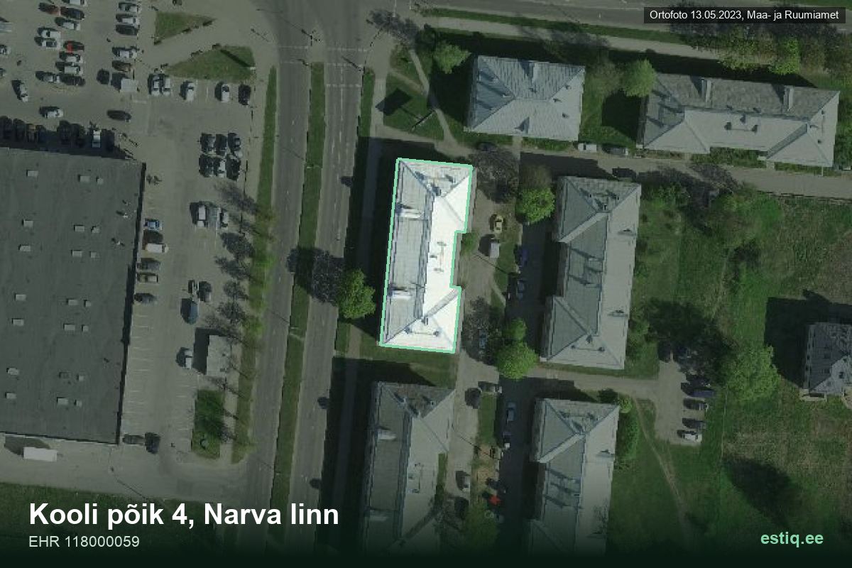 Kooli põik 4, Narva – аэрофото дома, контур по данным регистра строений (EHR)