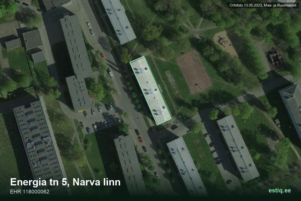 Energia tänav 5, Narva – ilmakuva rakennuksesta, ääriviiva rakennusrekisteristä (EHR)