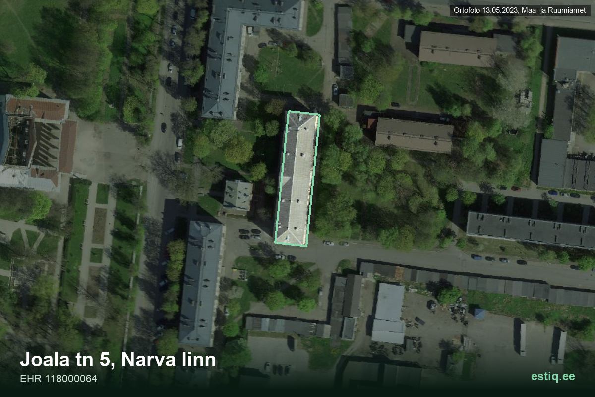 Joala tänav 5, Narva – ilmakuva rakennuksesta, ääriviiva rakennusrekisteristä (EHR)