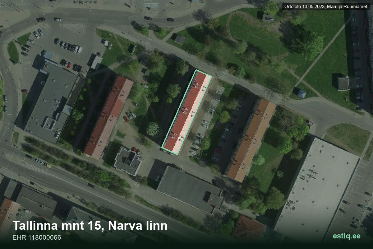 Tallinna mnt 15, Narva – hoone aerofoto, kontuur ehitisregistri (EHR) andmetest