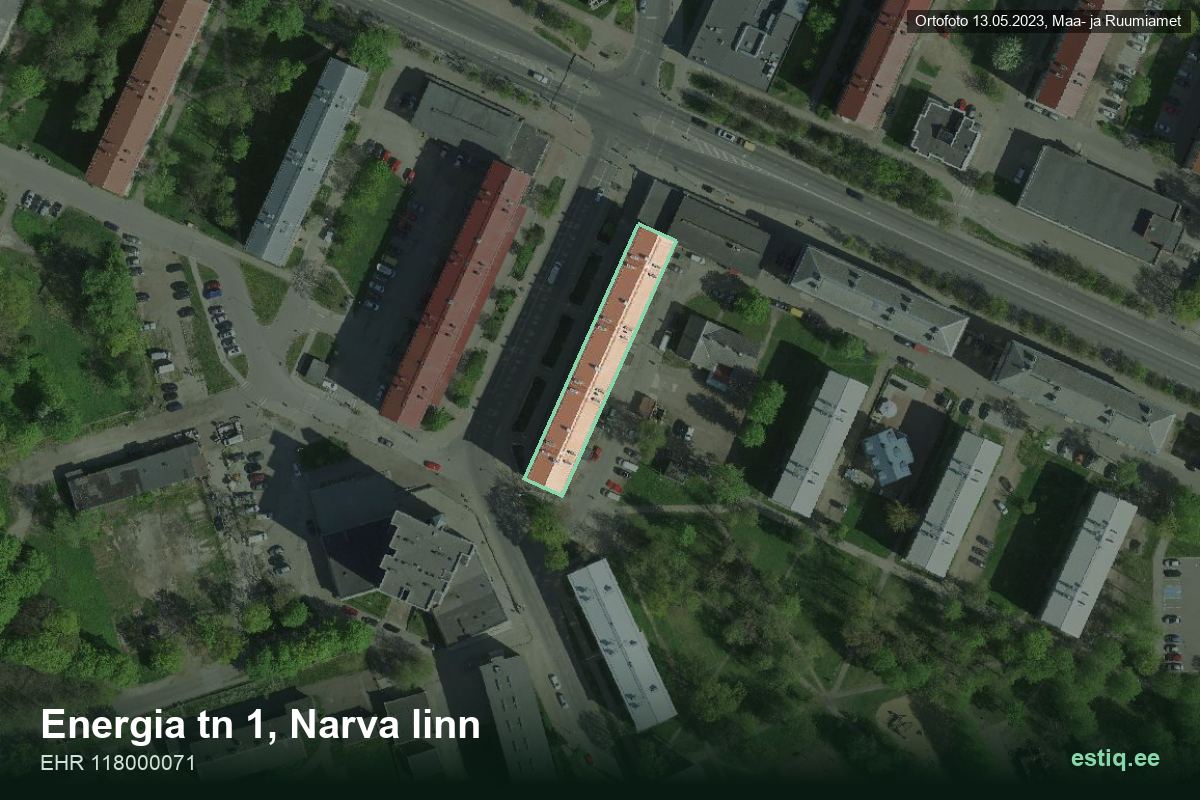 Energia tänav 1, Narva – aerial photo of the building, outline from the Building Register (EHR)
