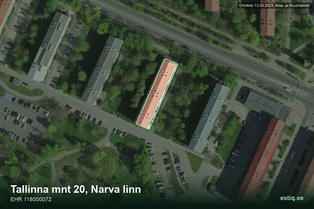 Tallinna mnt 20, Narva – hoone aerofoto, kontuur ehitisregistri (EHR) andmetest
