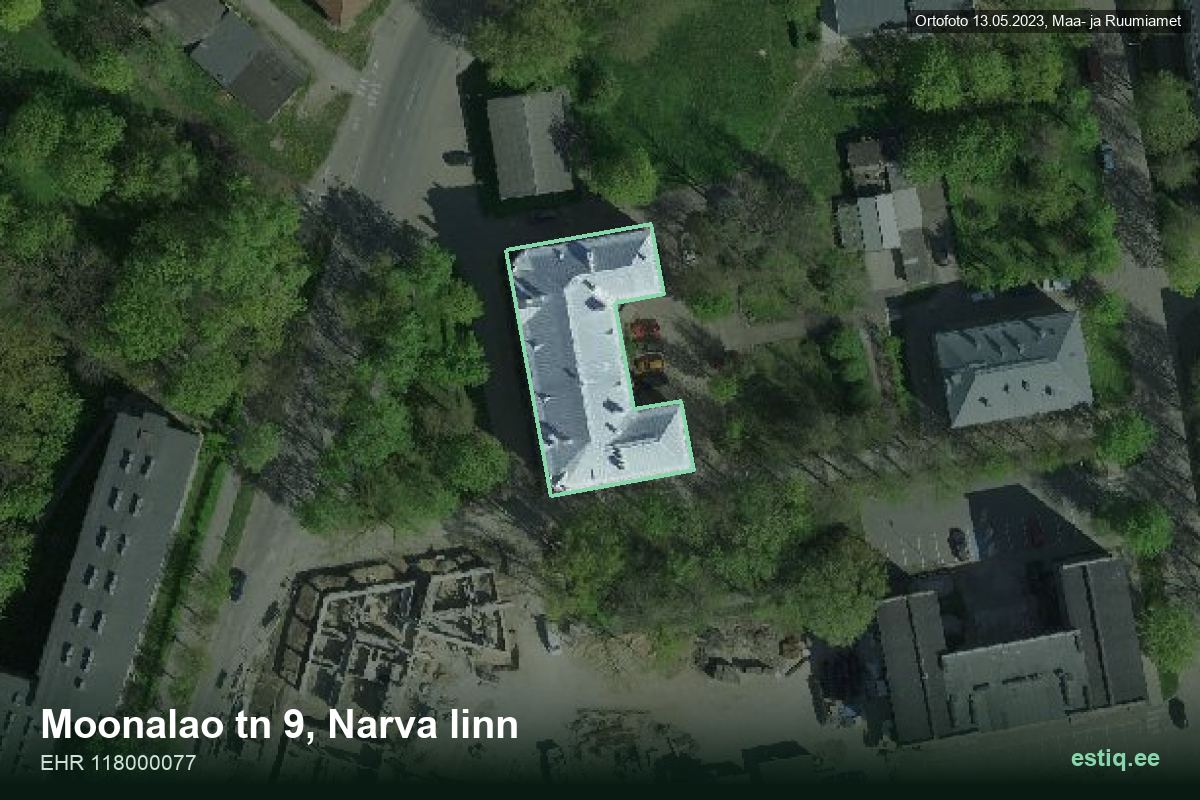 Moonalao tänav 9, Narva – hoone aerofoto, kontuur ehitisregistri (EHR) andmetest