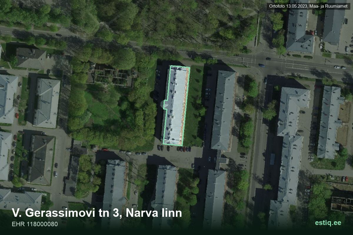 V. Gerassimovi tänav 3, Narva – aerial photo of the building, outline from the Building Register (EHR)