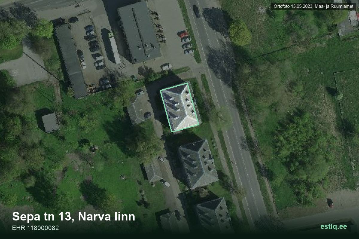 Sepa tänav 13, Narva – hoone aerofoto, kontuur ehitisregistri (EHR) andmetest