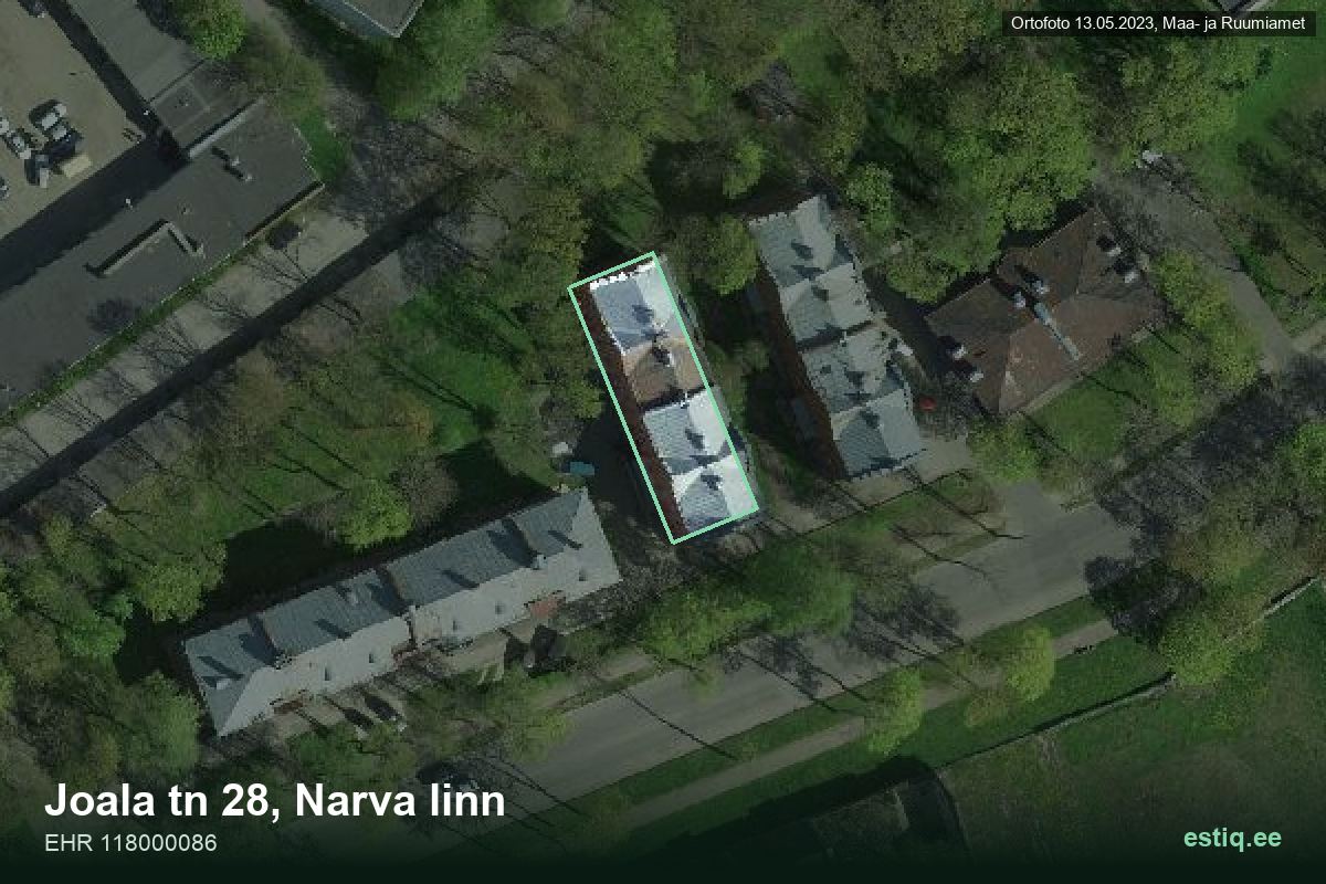 Joala tänav 28, Narva – ilmakuva rakennuksesta, ääriviiva rakennusrekisteristä (EHR)