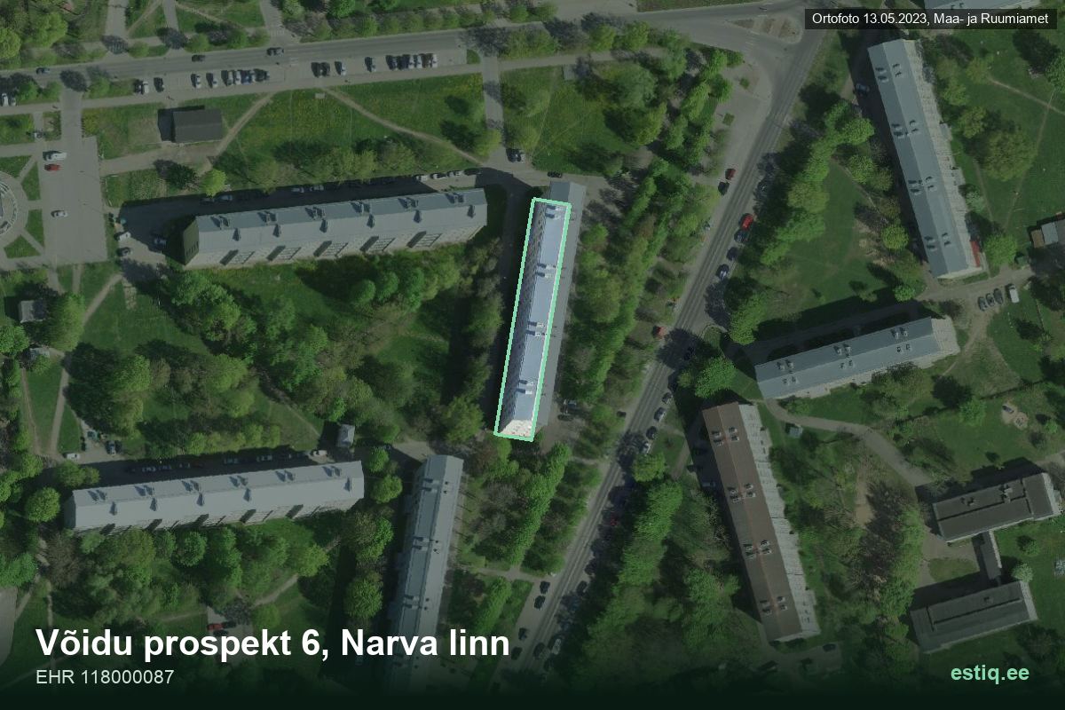 Võidu prospekt 6, Narva – ilmakuva rakennuksesta, ääriviiva rakennusrekisteristä (EHR)