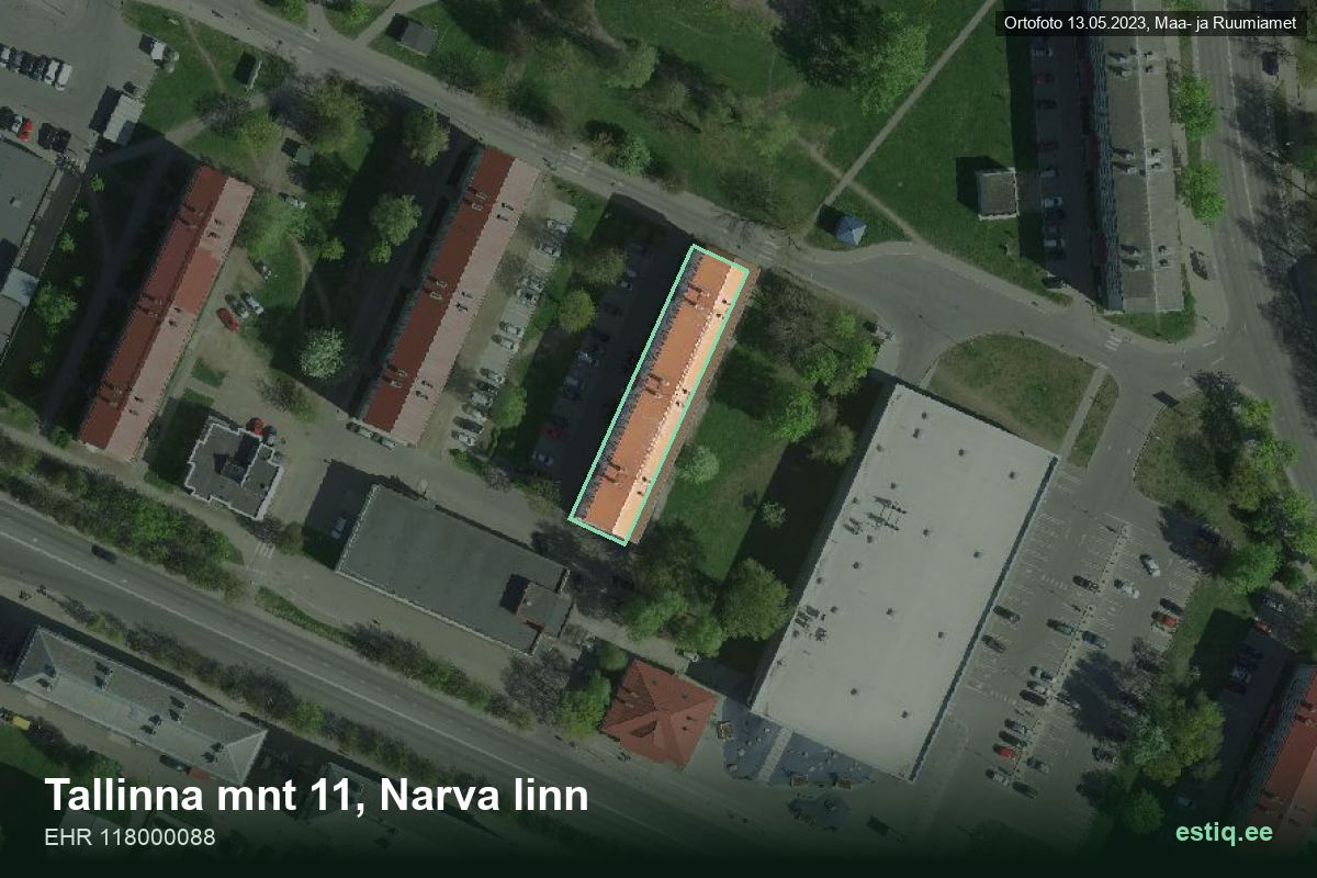 Tallinna mnt 11, Narva – aerial photo of the building, outline from the Building Register (EHR)