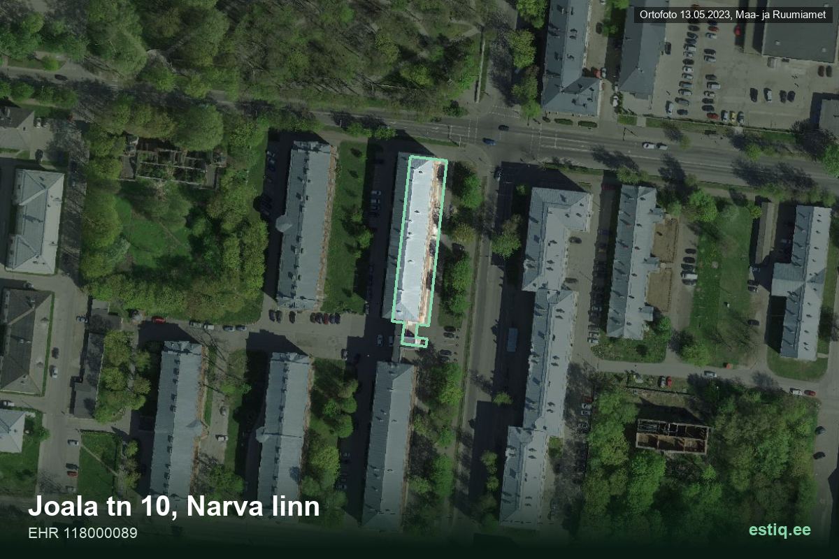 Joala tänav 10, Narva – aerial photo of the building, outline from the Building Register (EHR)