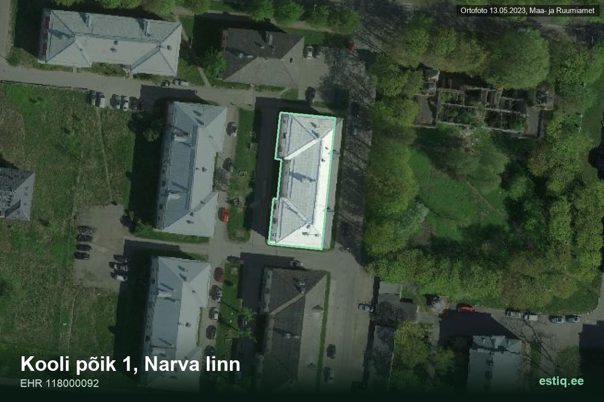 Kooli põik 1, Narva – hoone aerofoto, kontuur ehitisregistri (EHR) andmetest