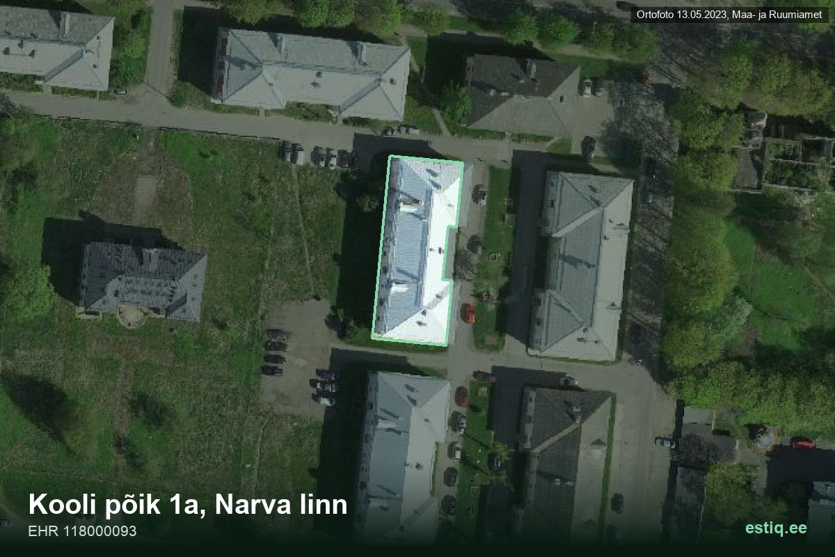 Kooli põik 1a, Narva – ilmakuva rakennuksesta, ääriviiva rakennusrekisteristä (EHR)