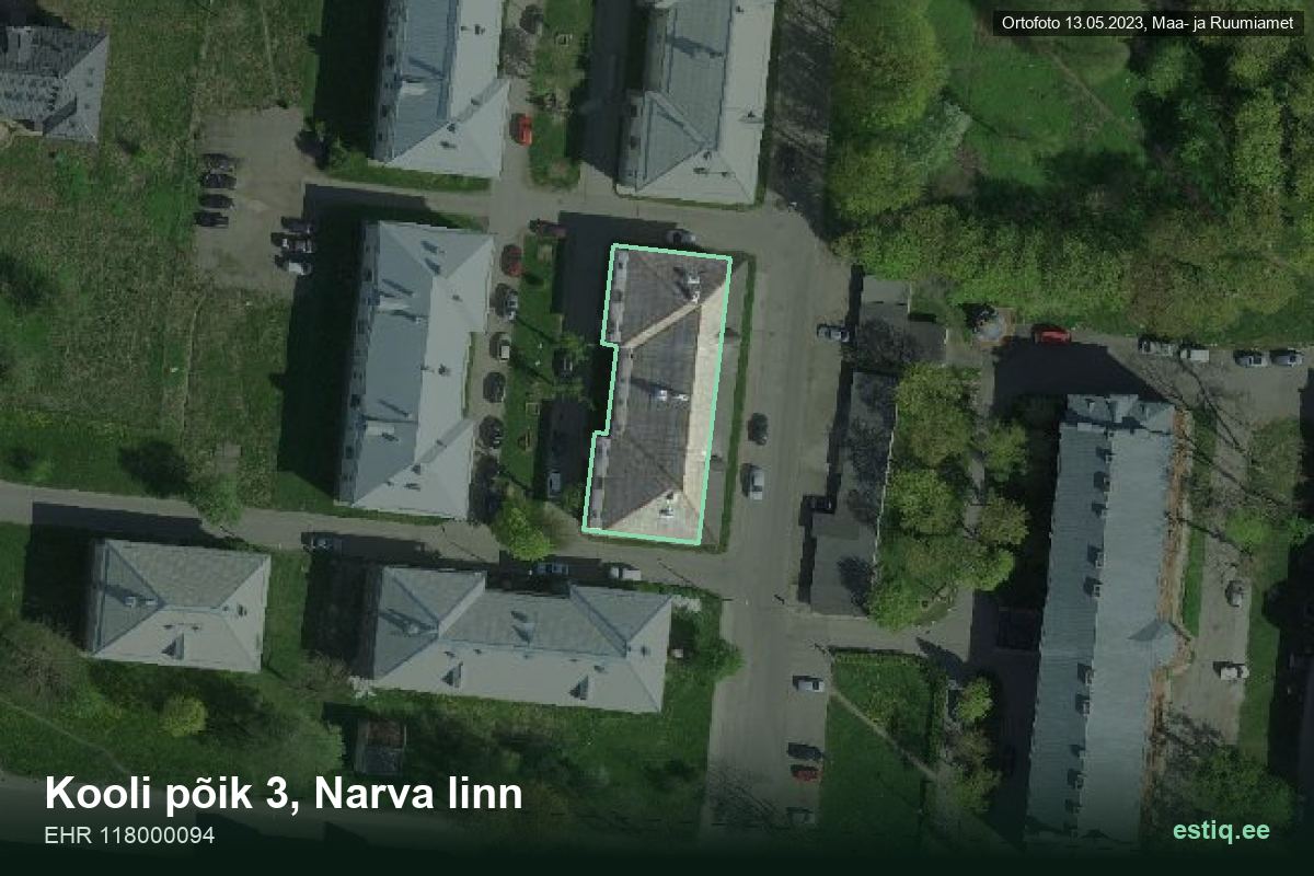 Kooli põik 3, Narva – aerial photo of the building, outline from the Building Register (EHR)