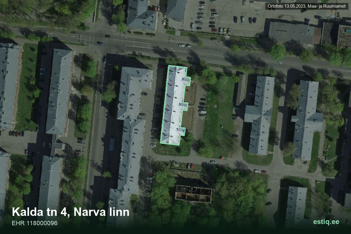 Kalda tänav 4, Narva – ilmakuva rakennuksesta, ääriviiva rakennusrekisteristä (EHR)
