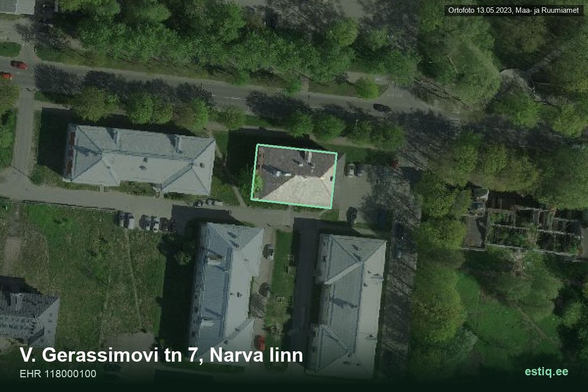 V. Gerassimovi tänav 7, Narva – hoone aerofoto, kontuur ehitisregistri (EHR) andmetest