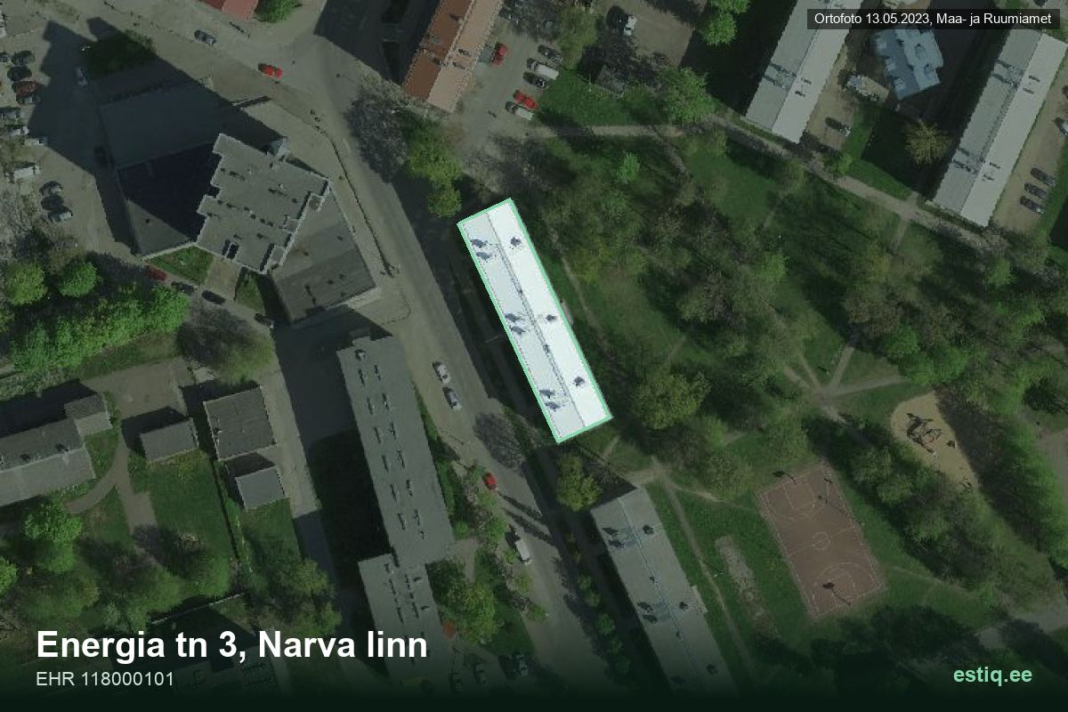 Energia tänav 3, Narva – ilmakuva rakennuksesta, ääriviiva rakennusrekisteristä (EHR)