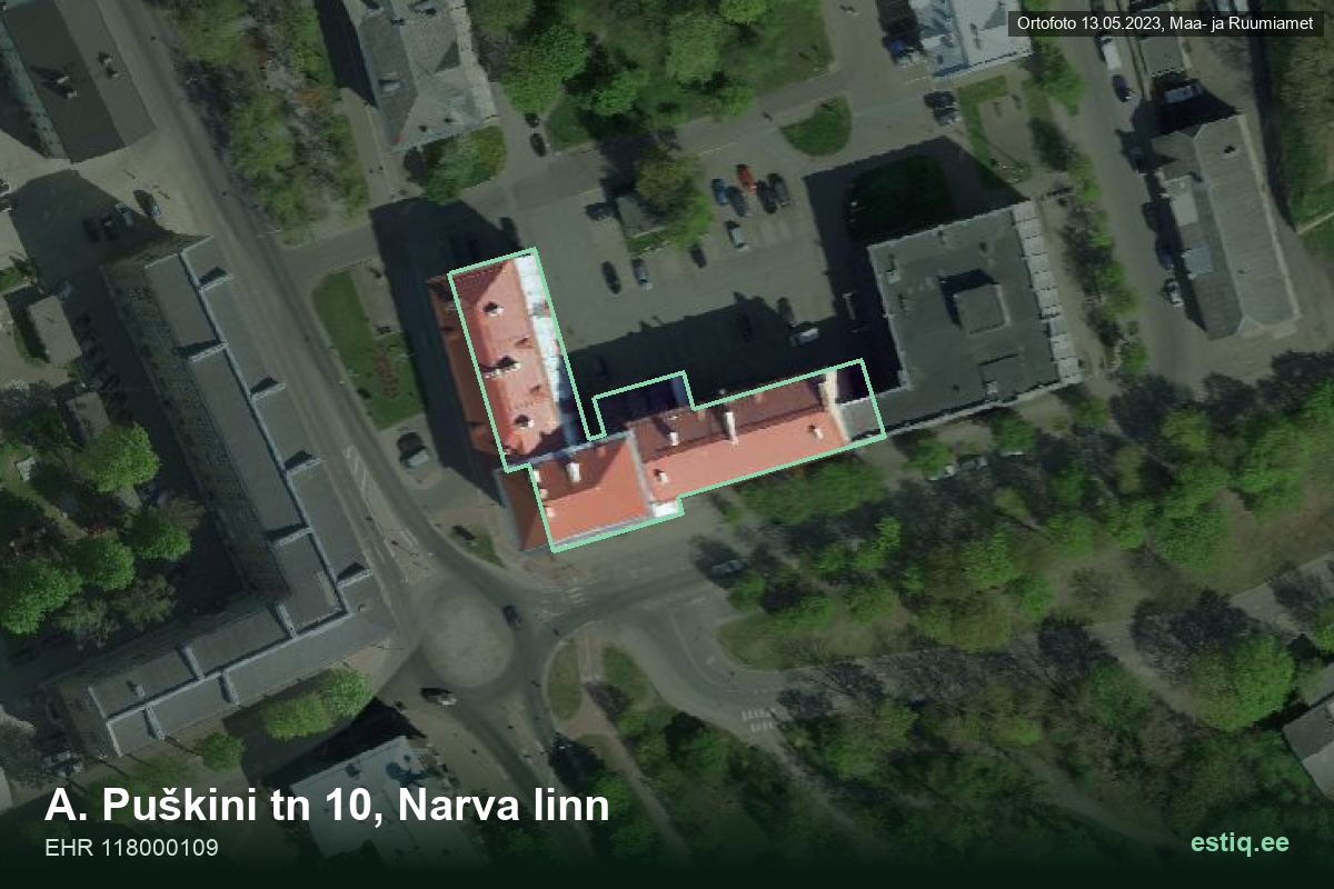 A. Puškini tänav 10, Narva – hoone aerofoto, kontuur ehitisregistri (EHR) andmetest