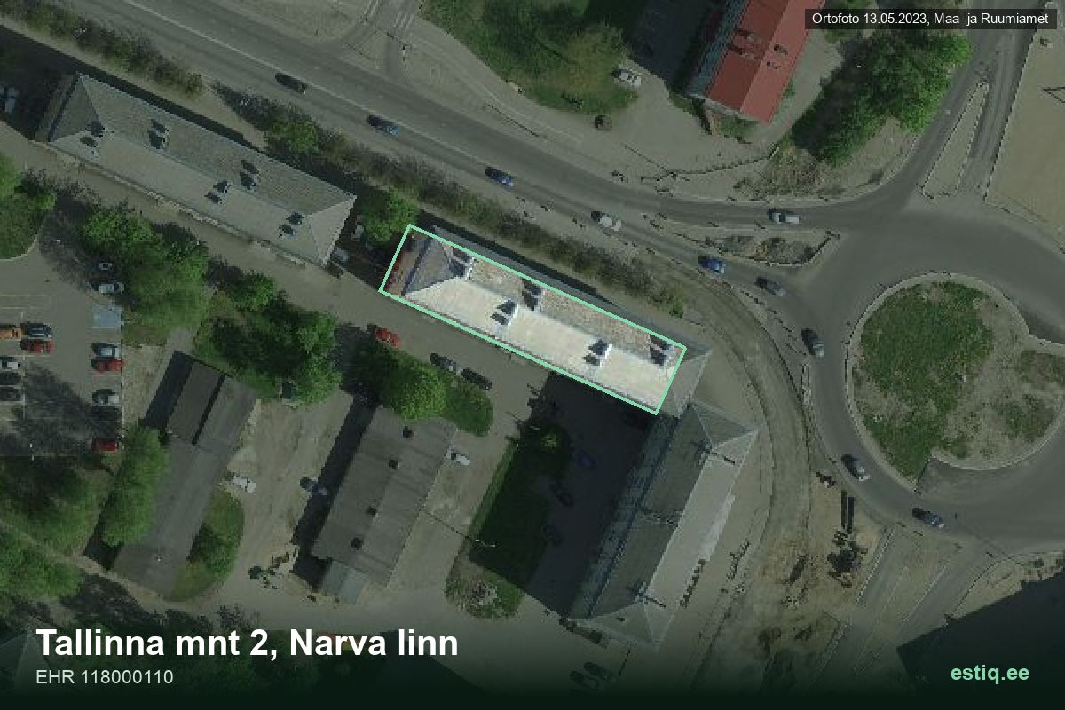 Tallinna mnt 2, Narva – hoone aerofoto, kontuur ehitisregistri (EHR) andmetest