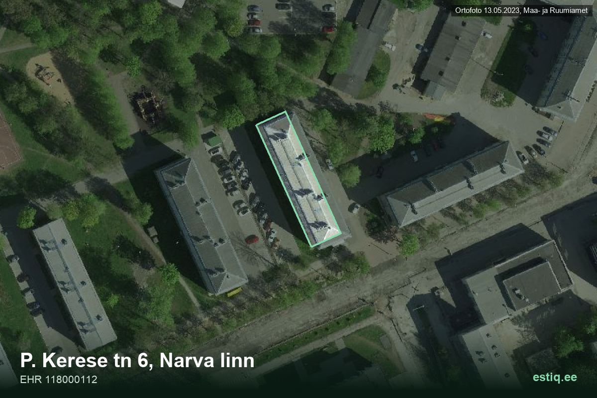 P. Kerese tänav 6, Narva – hoone aerofoto, kontuur ehitisregistri (EHR) andmetest