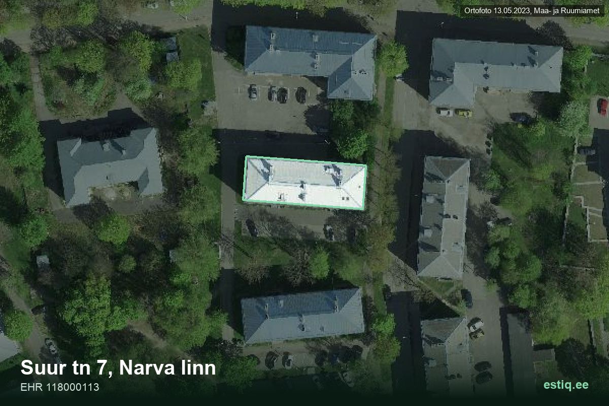Suur tänav 7, Narva – hoone aerofoto, kontuur ehitisregistri (EHR) andmetest
