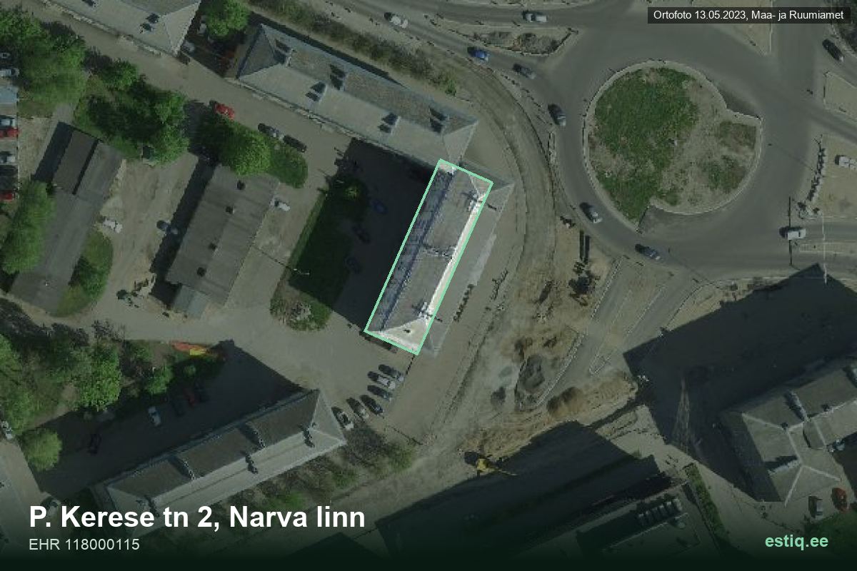 P. Kerese tänav 2, Narva – ilmakuva rakennuksesta, ääriviiva rakennusrekisteristä (EHR)