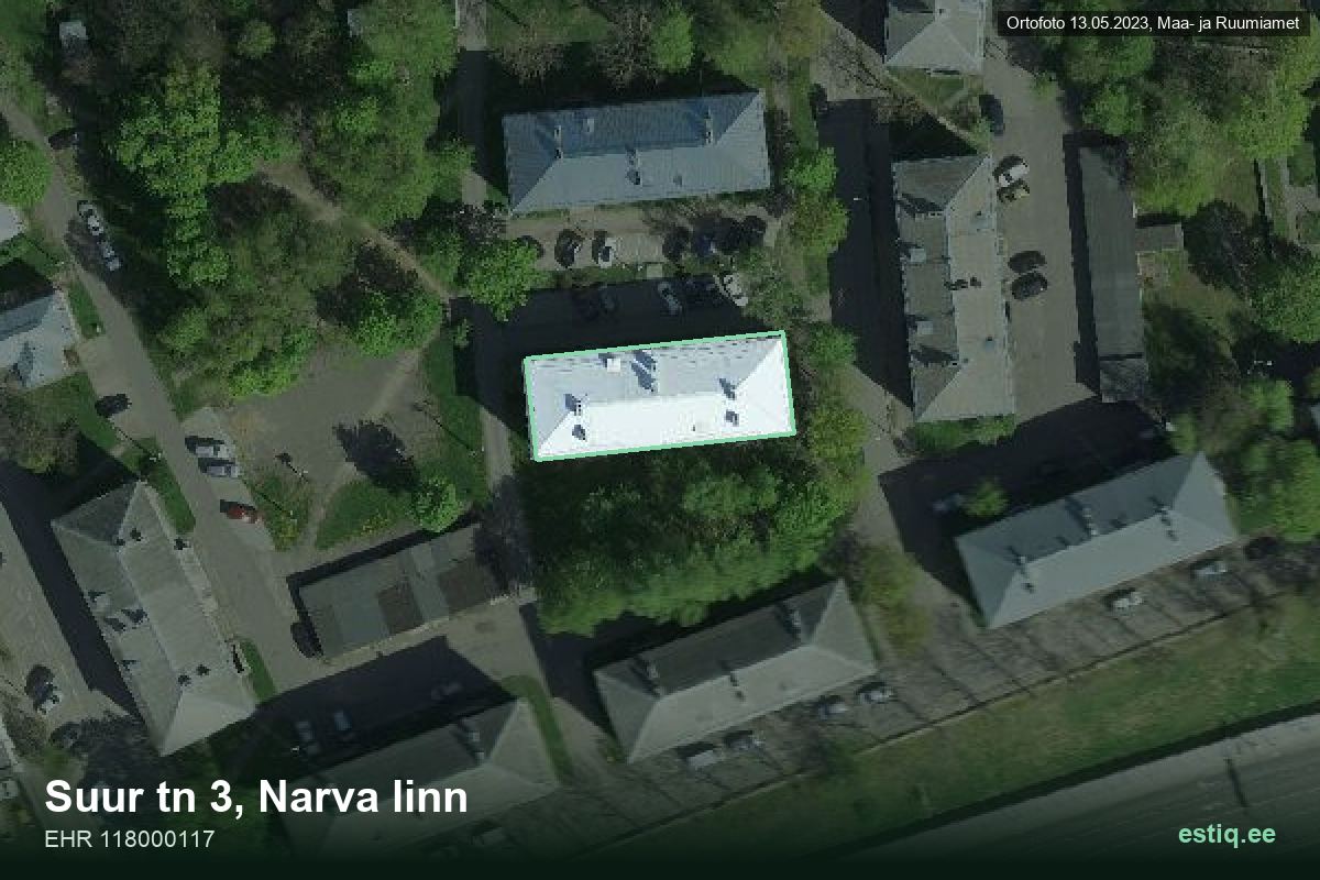Suur tänav 3, Narva – hoone aerofoto, kontuur ehitisregistri (EHR) andmetest